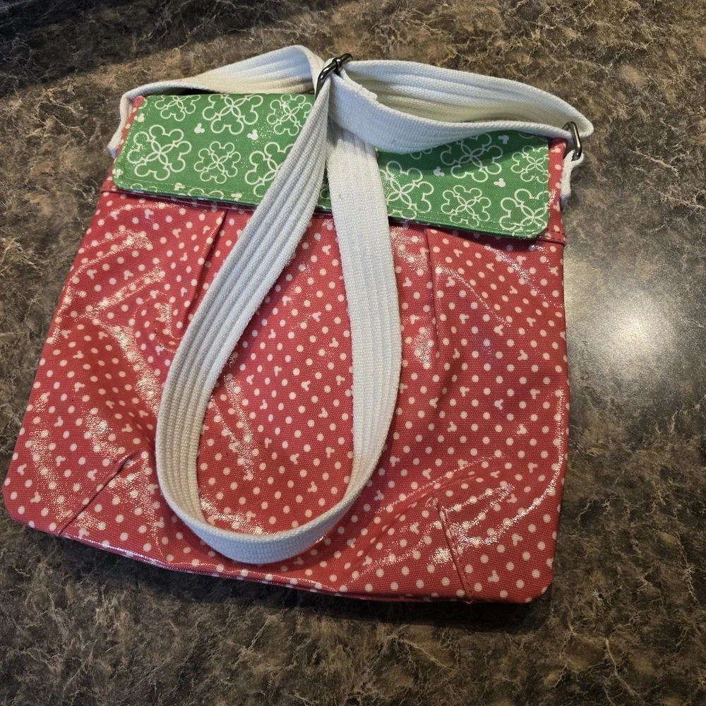 Disney Parks Crossbody Handbag Green & Red Vinyl - Picture 4 of 10